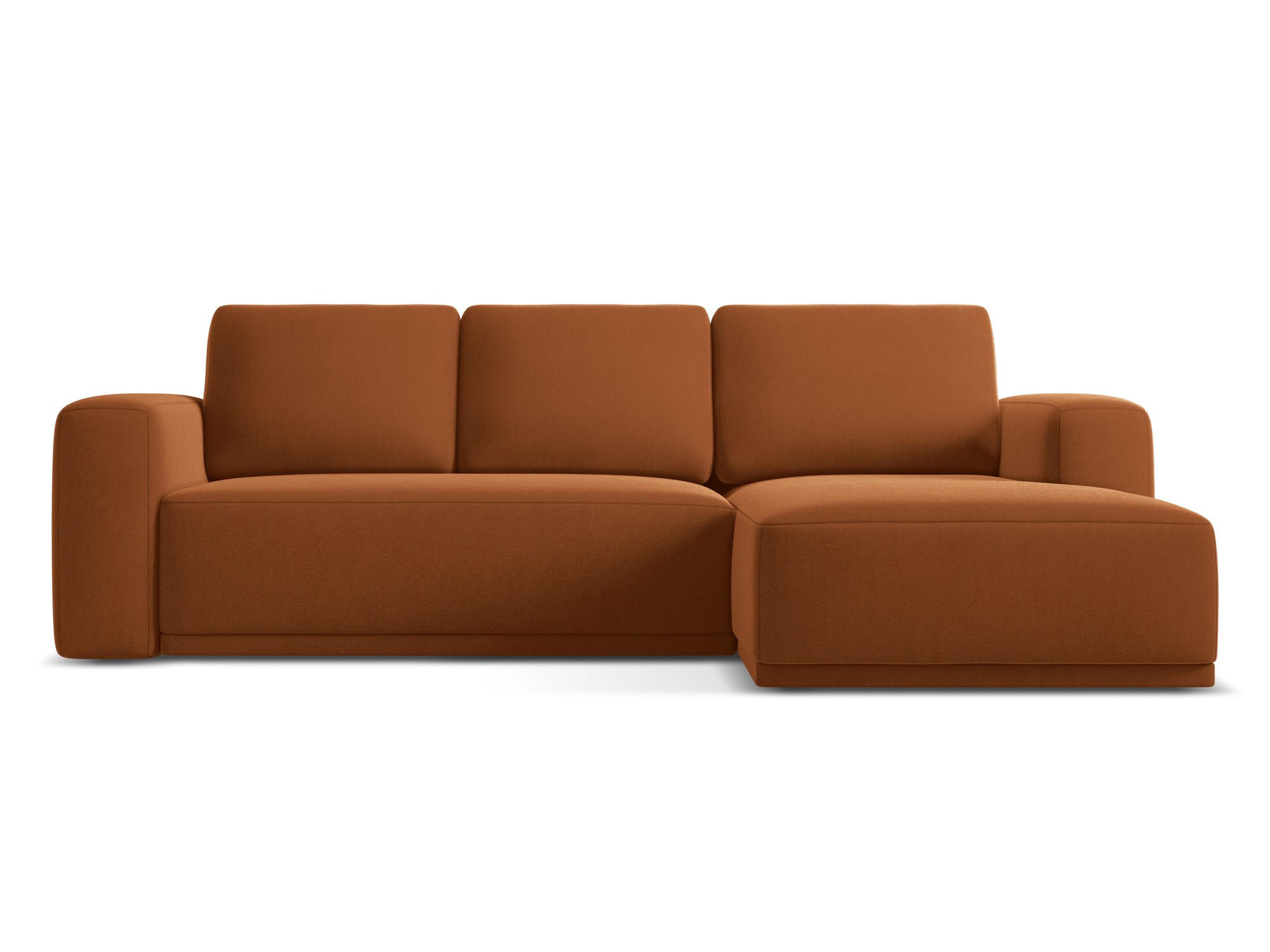 ECKSOFA mit Schlaffunktion Samt Stoff Orange - Terra cotta/Schwarz, Kunststoff/Textil (258/160cm) - Makamii