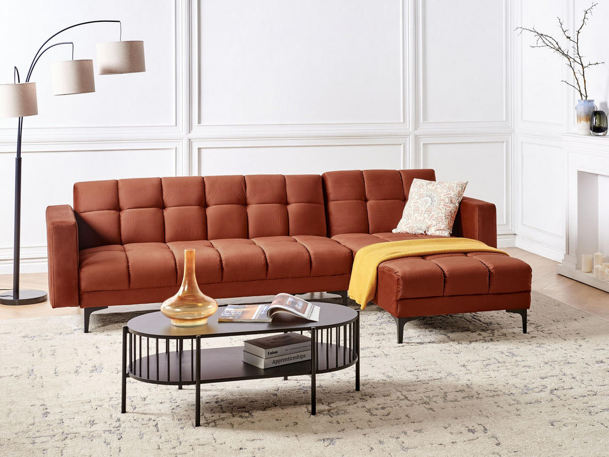 MODUL-ECKSCHLAFSOFA 233/105 cm Hellrot Alnes - Hellrot/Schwarz, Textil (148/77/266cm) - Beliani