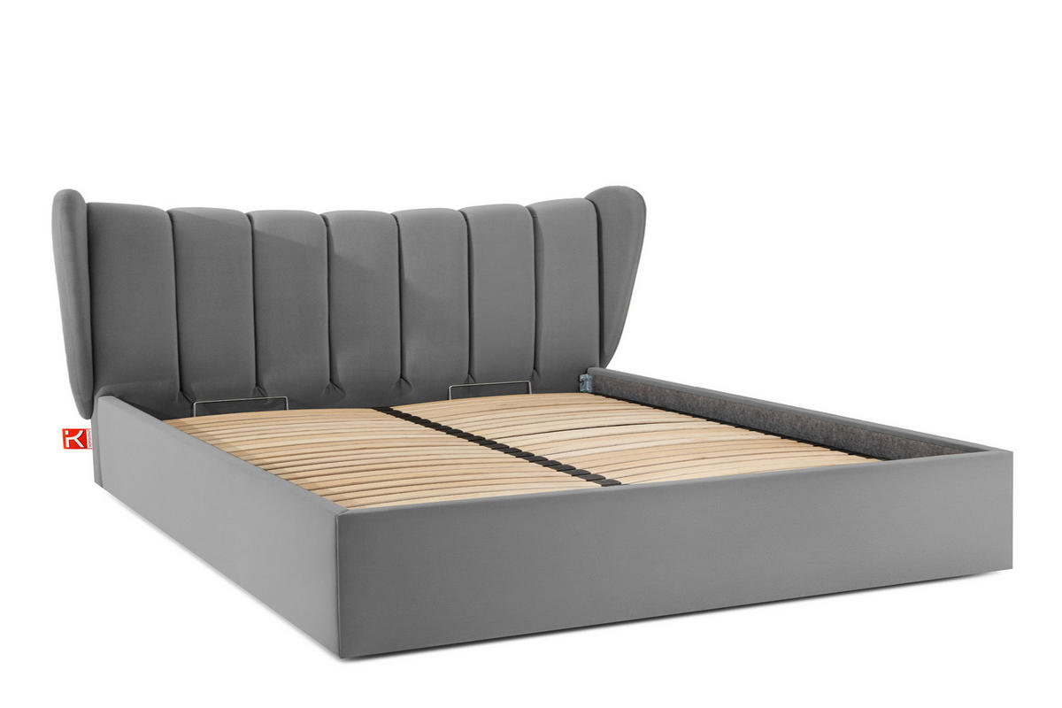POLSTERBETT GIZO, Muschel-Design - Hellgrau/Schwarz, Holz/Holzwerkstoff (202/204cm) - KONSIMO®