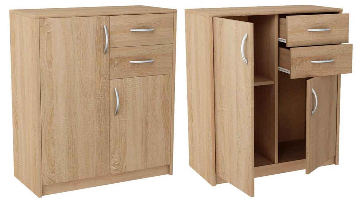 KOMMODE 2-türig Sonoma Eiche 74/35/85 cm mit 2 Schubladen - Sonoma Eiche, Holzwerkstoff (74/85/35cm) - Matkam Möbel