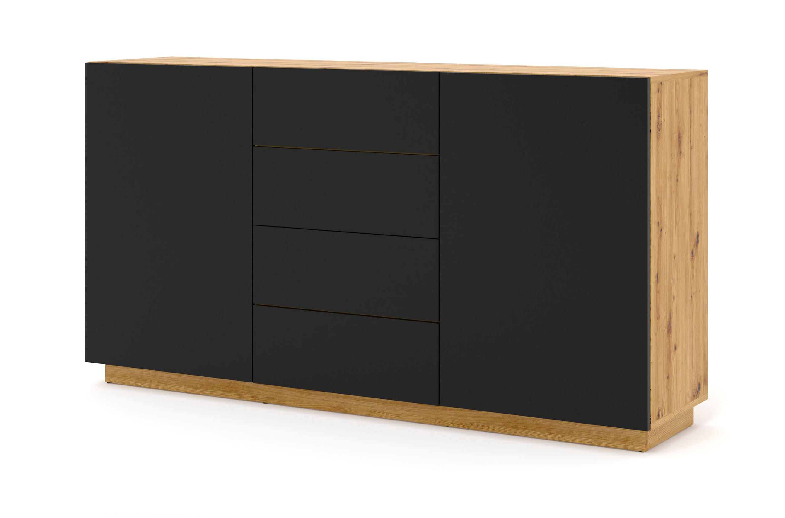 KOMMODE Artisan Eiche, Schwarz 164/89/41 - Schwarz, Holzwerkstoff (164/89/41cm) - RAUMHIRSCH FURNITURE