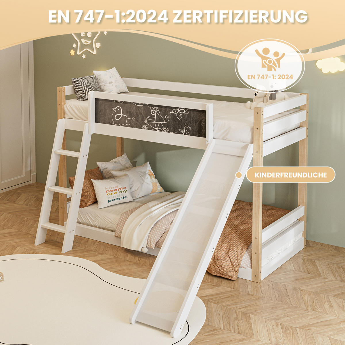ETAGENBETT Weiß 90/200 cm mit Treppe und Rutsche - Weiß, Holz (90/200cm) - MIVRAY
