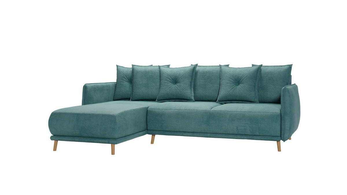 ECKSOFA Chroma Türkis Luxusmicrofaser - Türkis/Braun, Holz/Textil (238/170cm) - S-Style Möbel