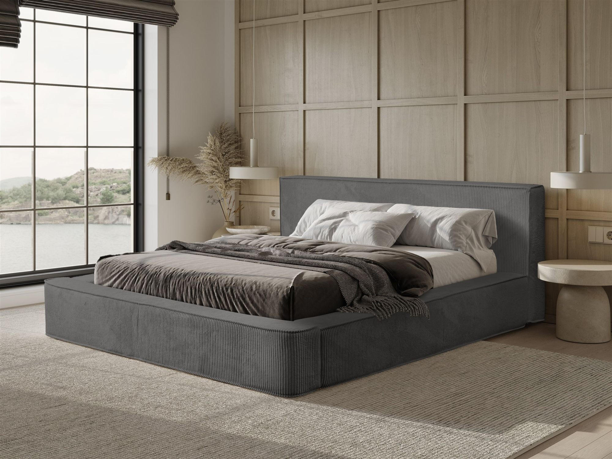 POLSTERBETT Modesto Stoff Lincoln - Anthrazit, Holzwerkstoff/Textil (140/200cm) - Fun Möbel