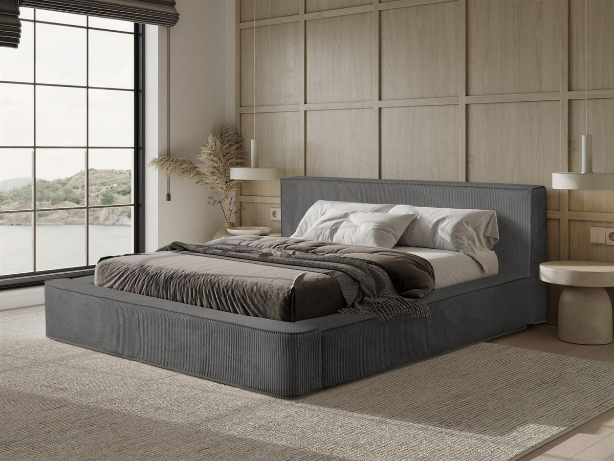 POLSTERBETT Modesto Stoff Lincoln - Anthrazit, Holzwerkstoff/Textil (180/200cm) - Fun Möbel