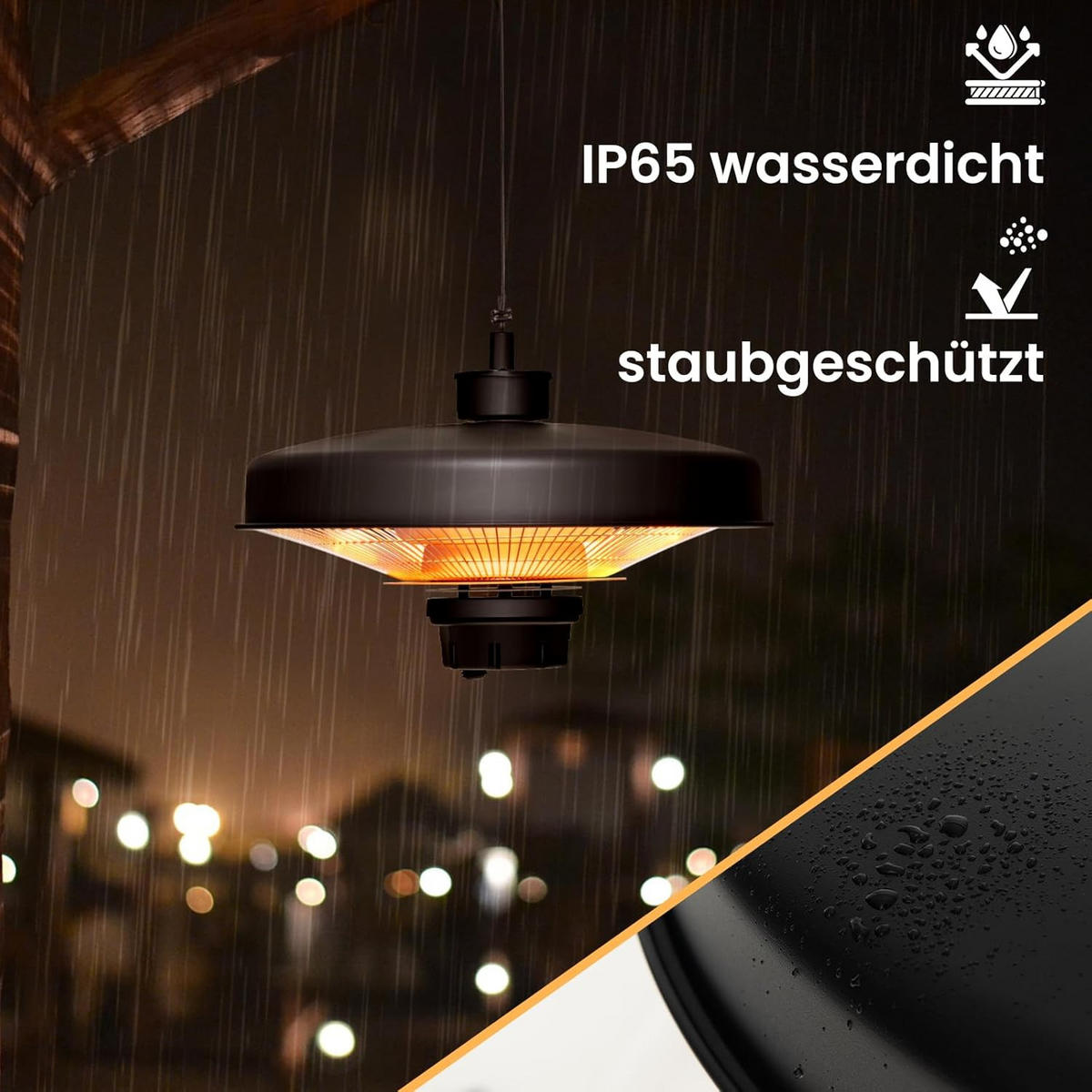 DECKENHEIZSTRAHLER Schwarz - Schwarz, Metall (45/27/45cm) - COSTWAY