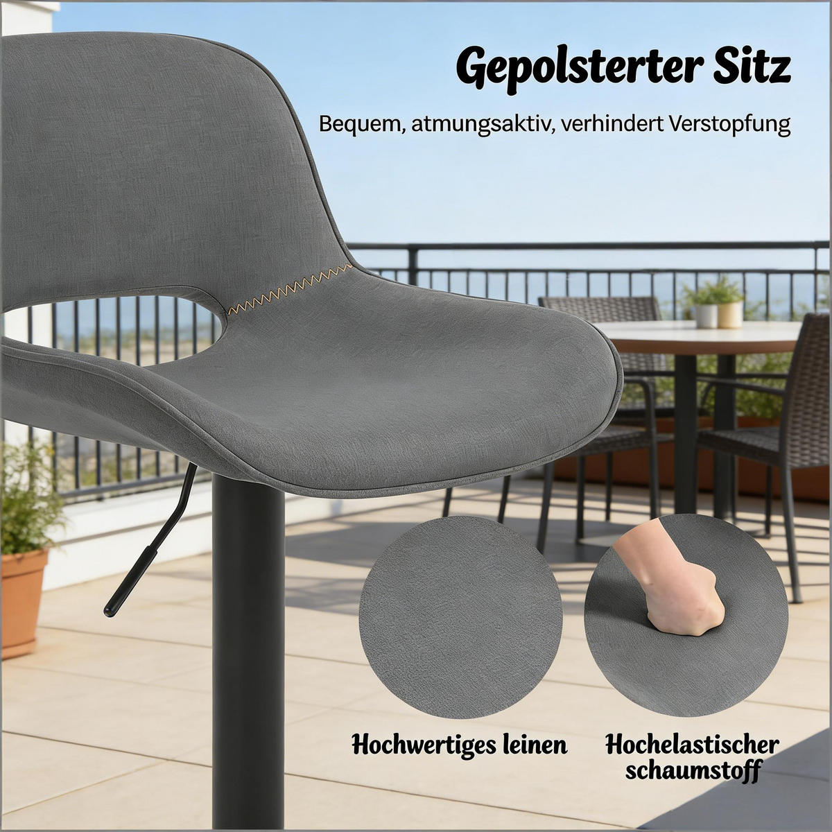 BARHOCKER 2er-Set Grau Drehbar Höhenverstellbar mit Leinenbezug - Grau, Metall (49/106/49cm) - PANGIVO