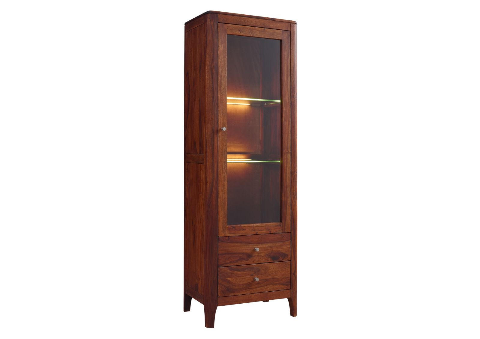 VITRINE Sheesham 60x40x178 walnuss geölt BROOKLYN #26 - Dunkelbraun, Holz (60/178/40cm) - Massivmoebel24