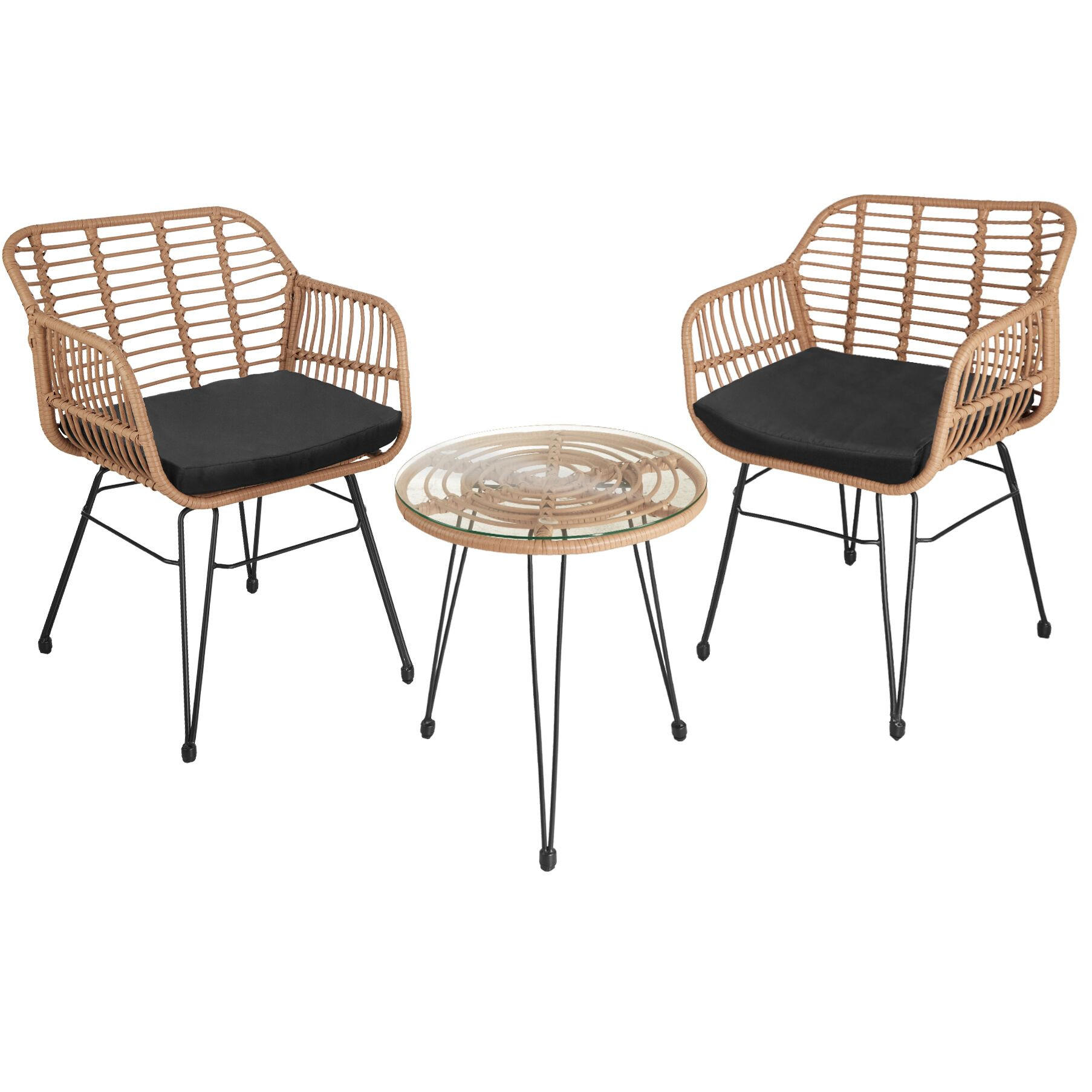 RATTAN SITZGRUPPE Molfetta,filigranes Design,natur - Naturfarben, Kunststoff - tectake