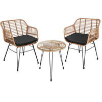 RATTAN-SITZGRUPPE Molfetta 2er Set, UV-beständig, Polyrattan Stahl, natur, 2 Stühle 58x64,5x86,5 cm, Tisch 51x55,5 cm, wasserabweisend - Naturfarben, Kunststoff - tectake