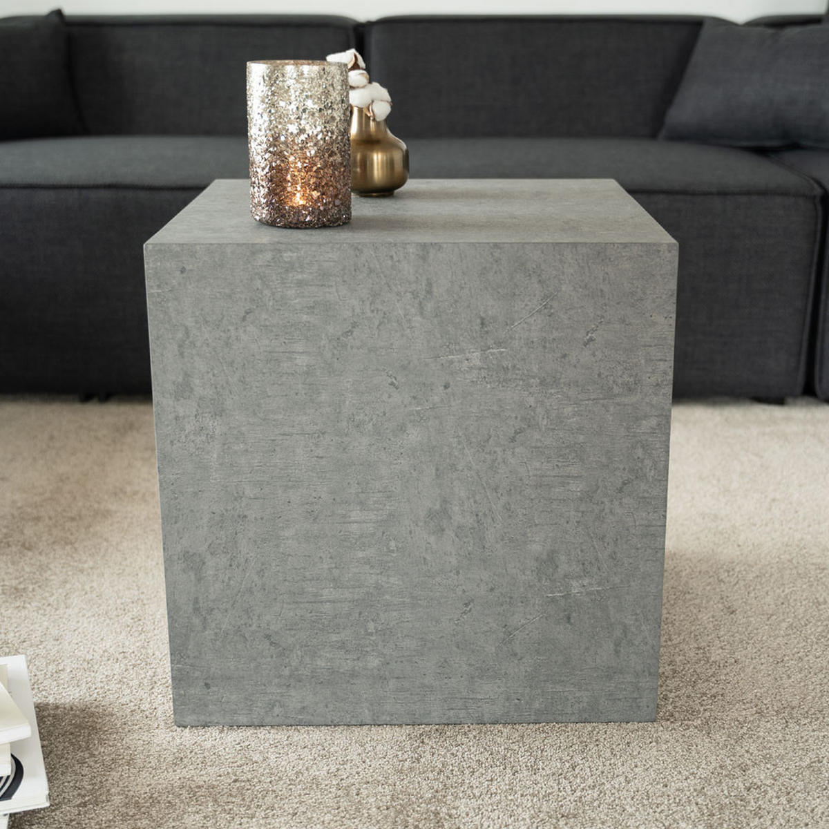 COUCHTISCH AMIRI M - Grau, 50 x 50 x 50 cm - Grau, Holzwerkstoff/Textil (50/50/50cm) - Home Deluxe