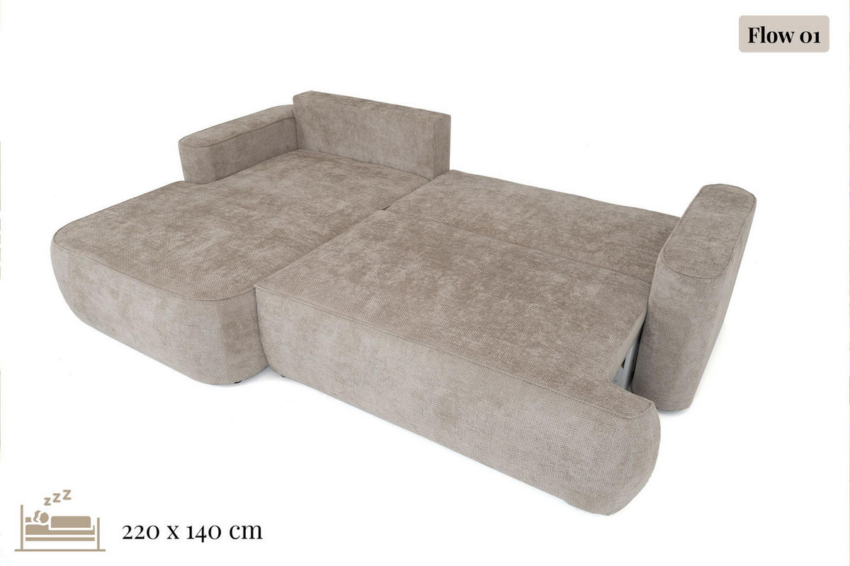 ECKSOFA Marion mit Schlaffunktion & Bettkasten in Chenille Hellgrau, Links 267/154/83 cm - Hellgrau/Schwarz, Kunststoff/Textil (267/154cm) - WFL GROUP