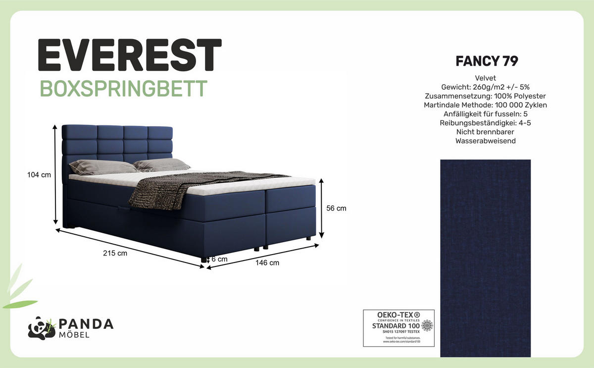 BOXBETT Reve 140 x 200 cm mit Bettkasten und Lattenrost ohne matratze - dunkelblau - Rosa, Holz (140/206cm) - Panda Möbel