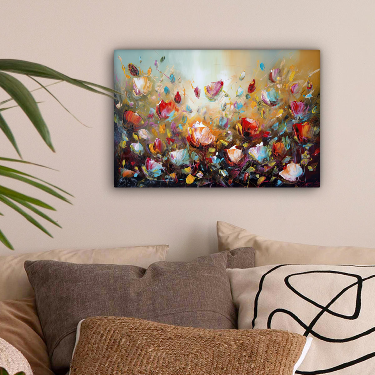 LEINWANDBILD Blumen - Kunst - Natur - Ölgemälde 30x20 cm - Multicolor, Textil (30/20cm) - MuchoWow