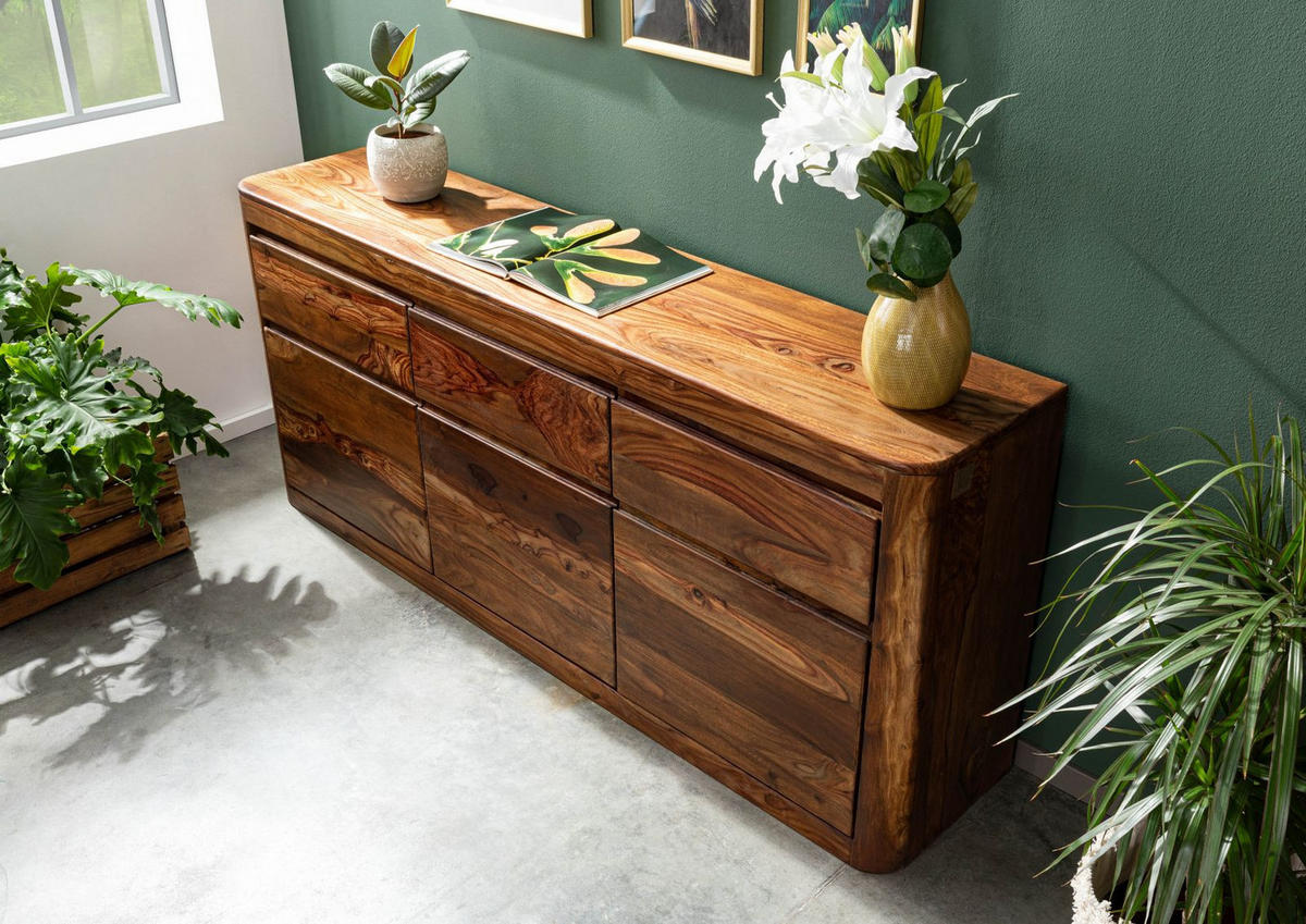 SIDEBOARD Sheesham 185x40x80 walnuss gewachst TORONTO #201 - Walnussfarben, Holz (185/80/40cm) - Massivmoebel24