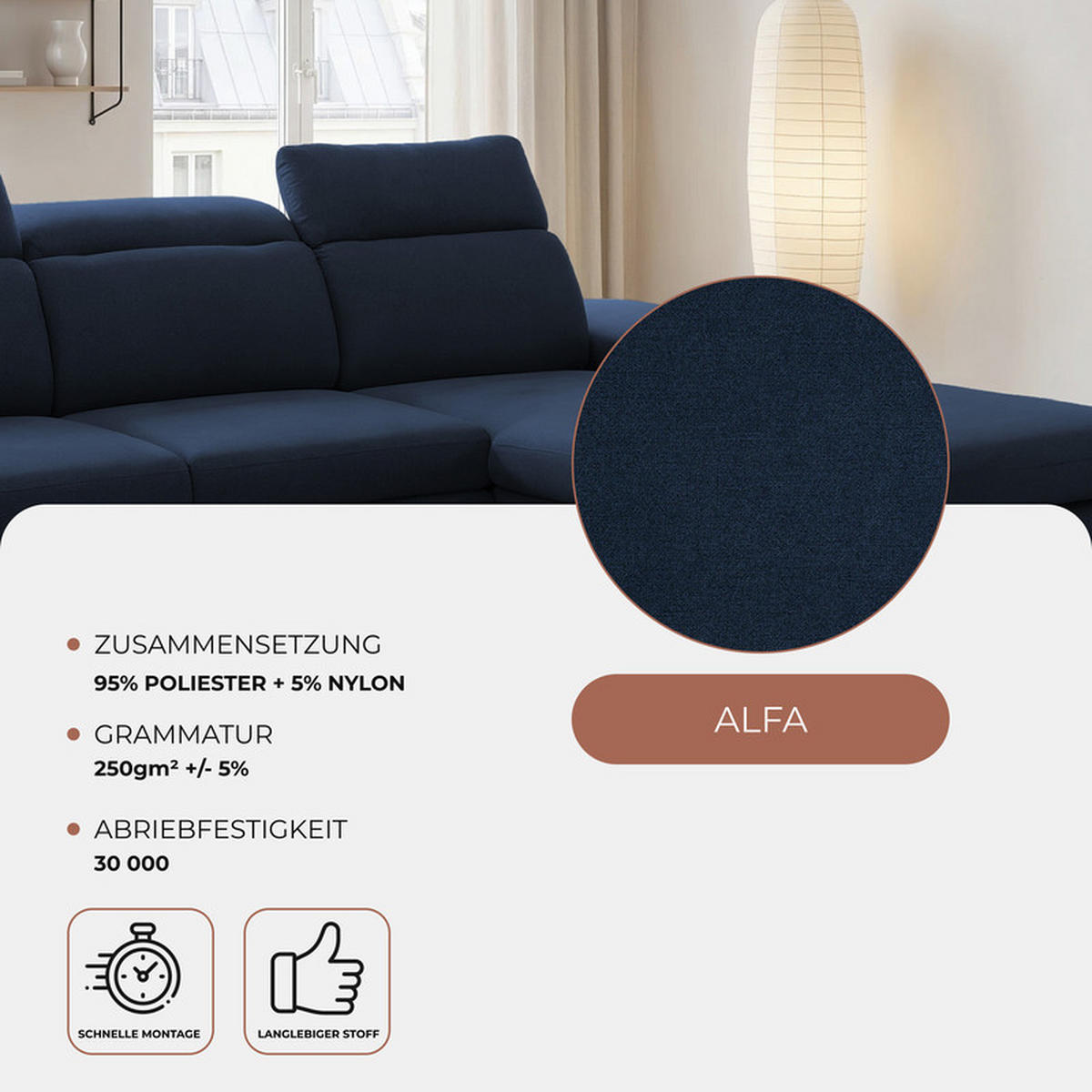 ECKSOFA PABLO mit Schlaffunktion und Bettkasten Marineblau - Dunkelblau, Holzwerkstoff/Kunststoff (250/90cm) - Idohome