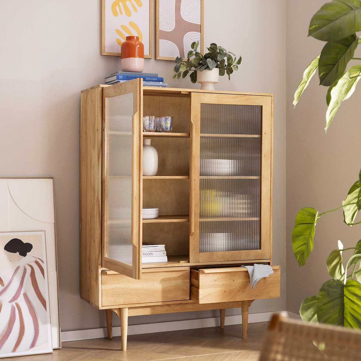 MASSIVER VITRINENSCHRANK - Akazie massiv - Akaziefarben, Glas/Holz (110/150/40cm) - home24