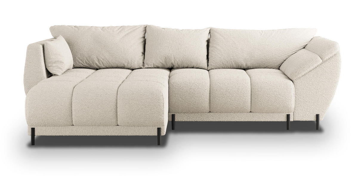 ECKSOFA VESTANO L-S Creme Boucle-Stoff mit Schlaffunktion - Creme, Holz (287/182cm) - MASSENO