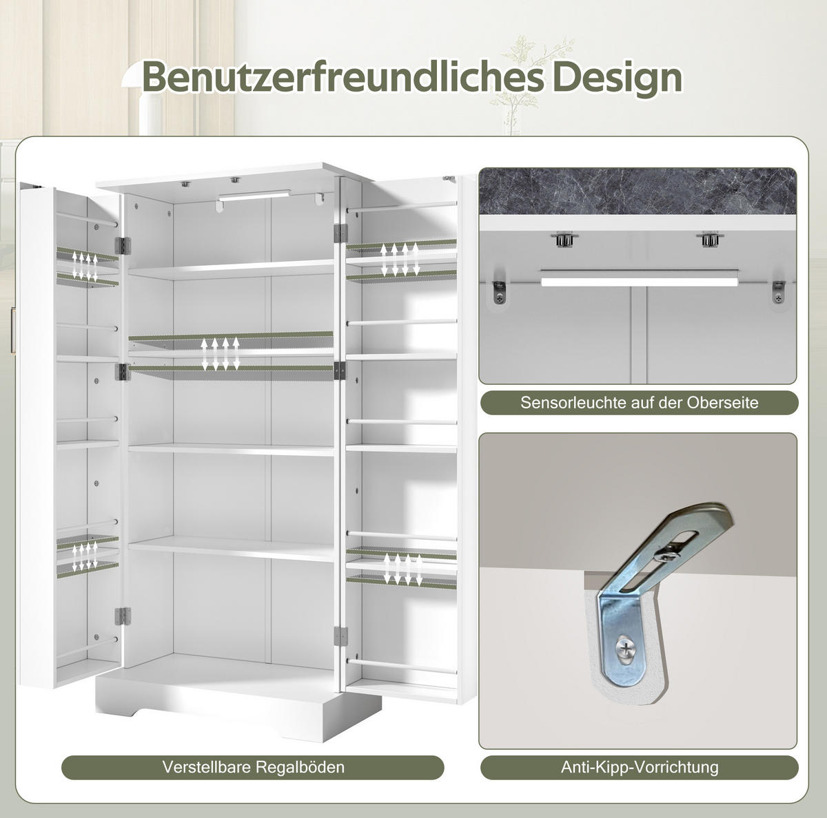 BUFFET 60/128/35 cm Weiß aus MDF und PB mit LED-Sensorleuchte - Weiß, Holzwerkstoff (35/128/60cm) - OKMYHOME