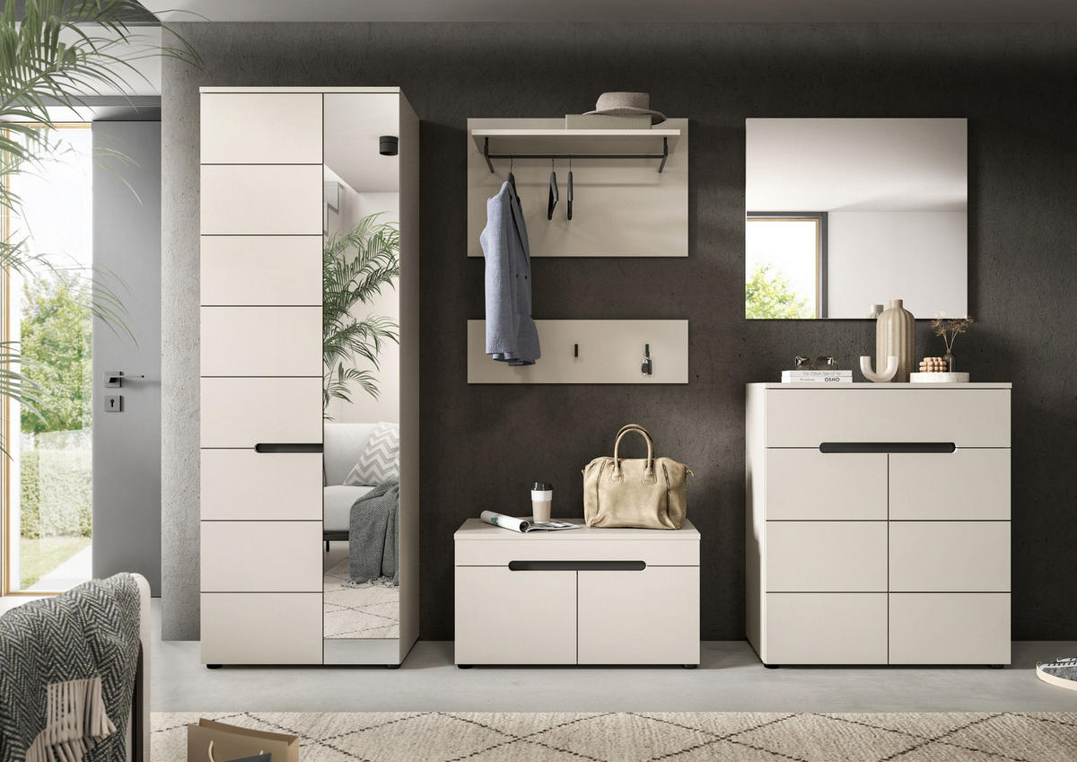 GARDEROBE Nova 5-tlg. (B/H/T: ca. 255/190/37 cm) in Basalt grau/weiß - Kaschmir, Holzwerkstoff (255/190/37cm) - Homes & Jones