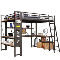 HOCHBETT 140/200 cm aus Metall mit Schreibtisch, Stauraum und LED-Beleuchtung - Schwarz, Metall (140/200cm) - Flora Grace