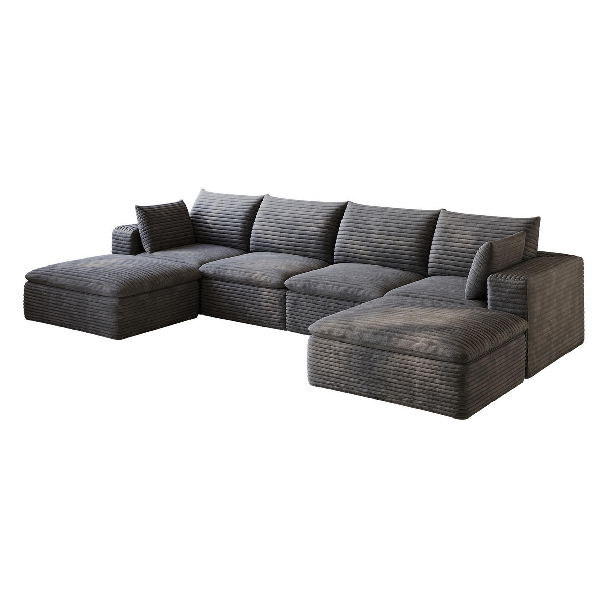 WOHNLANDSCHAFT DE-34773 4-Sitzer mit abnehmbare Polsterung Dunkelgrau - Dunkelgrau, Textil (160/60/340cm) - ComfortXL