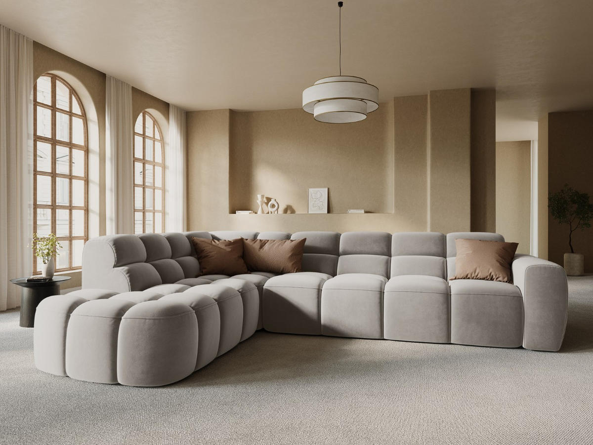 ECKSOFA links Lisa aus Samt leichtes beige 5 Sitzplätze - Creme, Textil (234/293cm) - Micadoni