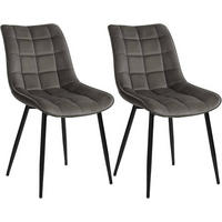ESSZIMMERSTUHL 2er Set, Samt, Metallbeine, Dunkelgrau - Dunkelgrau/Schwarz, Textil/Metall (46/85.5/40.5cm) - Woltu