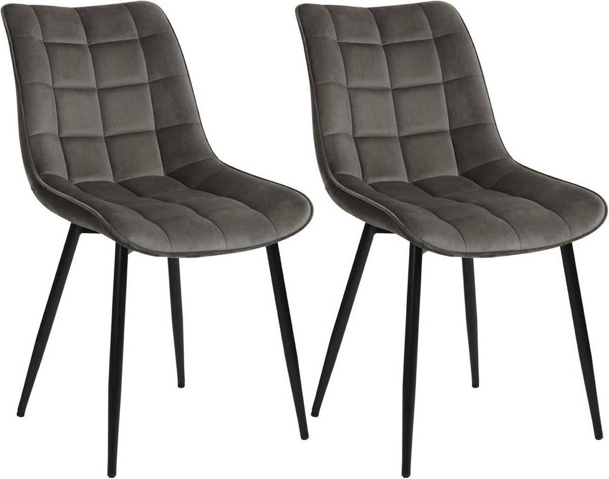 ESSZIMMERSTUHL 2er Set, Samt, Metallbeine, Dunkelgrau - Dunkelgrau/Schwarz, Textil/Metall (46/85.5/40.5cm) - Woltu