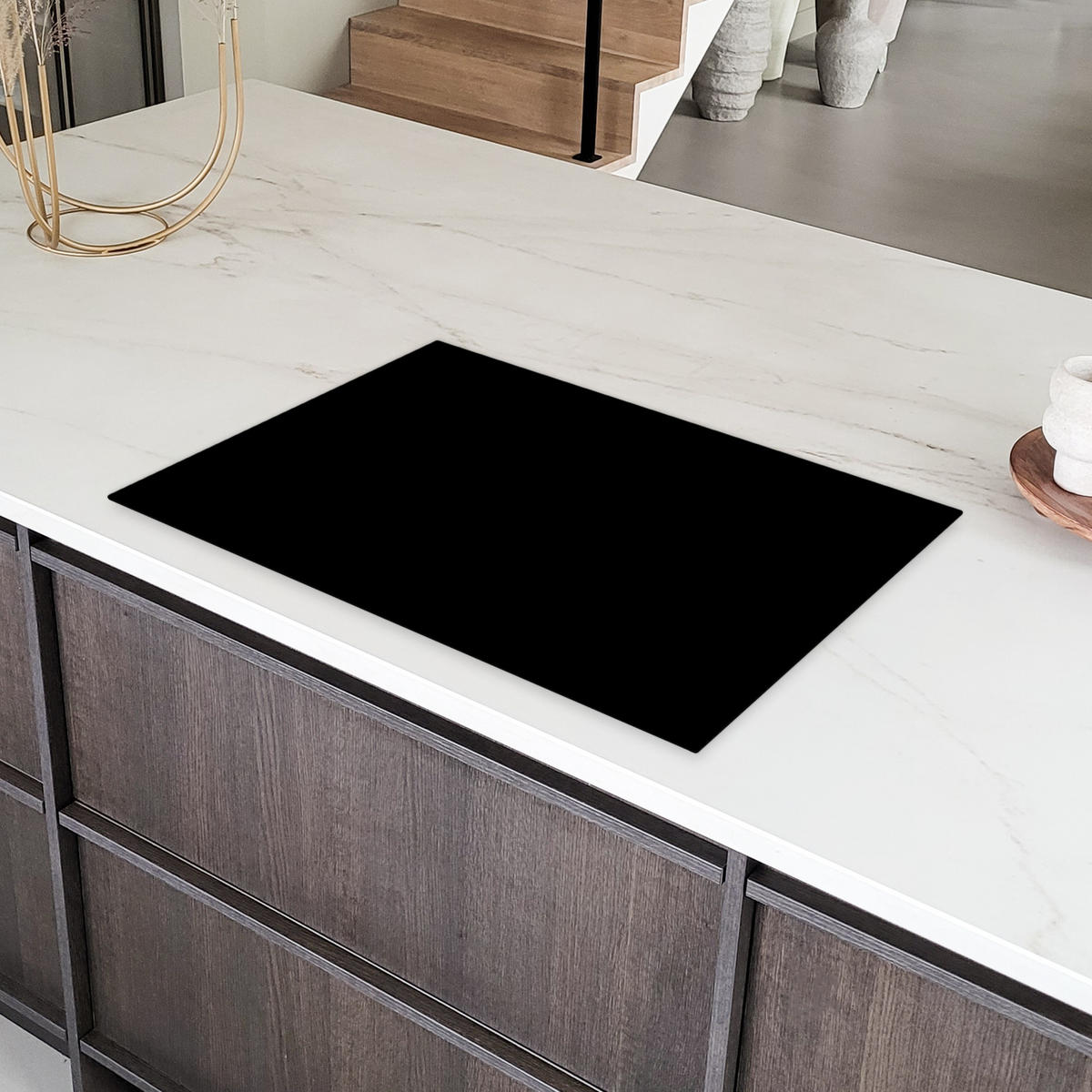 HERDABDECKPLATTE Schwarz - Einfarbig 81x52 cm - Schwarz, Kunststoff (81.2/0.2/52cm) - MuchoWow