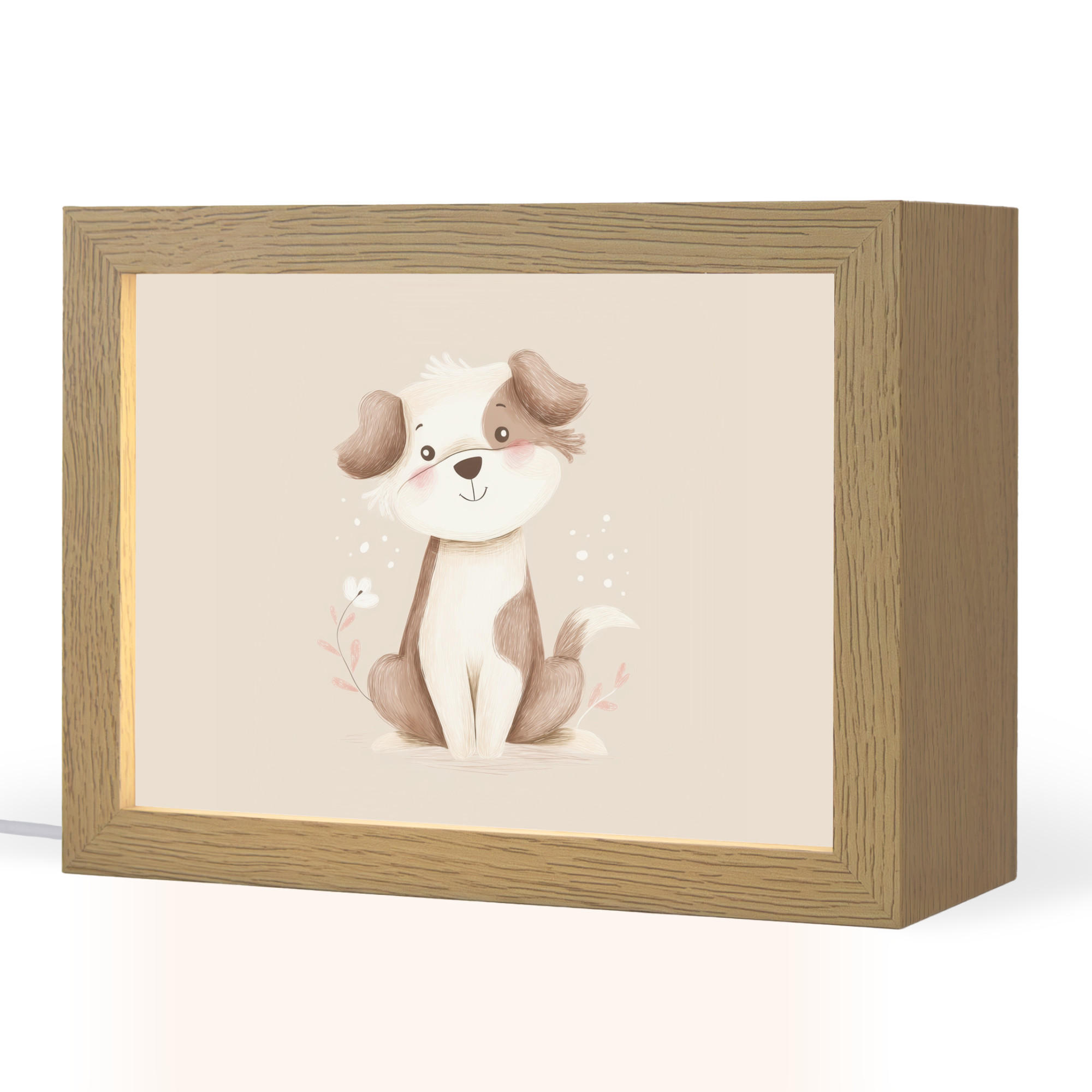 NACHTTISCHLAMPE Hund - Gefleckt - Braun 20x15 cm - Beige, Holzwerkstoff (8/20/15cm)