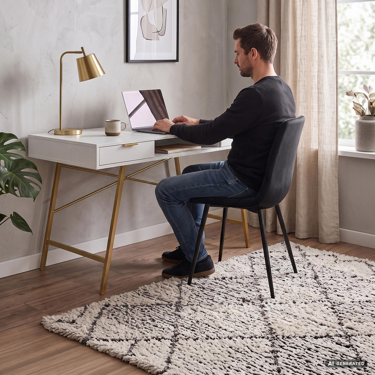 SCHREIBTISCH ARDEN 120 cm Weiß - Goldfarben/Weiß, Holzwerkstoff (120/50/80.5cm) - Akord