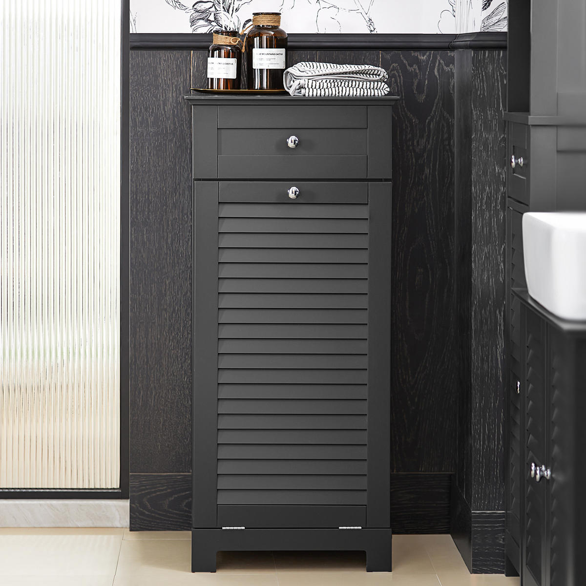 WÄSCHESCHRANK Grau - Grau, Holzwerkstoff (40/90/38cm) - SoBuy