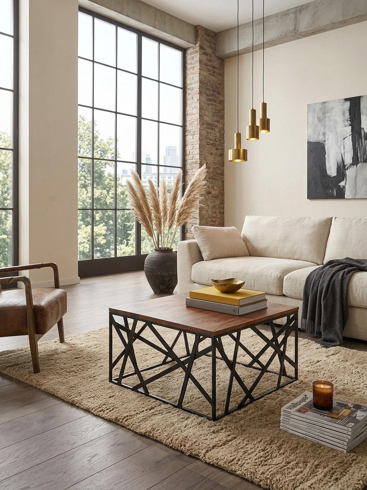 COUCHTISCH Industrial Stil, Sheesham Holz, Schwarzes Metallgestell, 60x60 cm - Schwarz/Braun, Holz/Metall (60/60/35cm) - KADIMA DESIGN