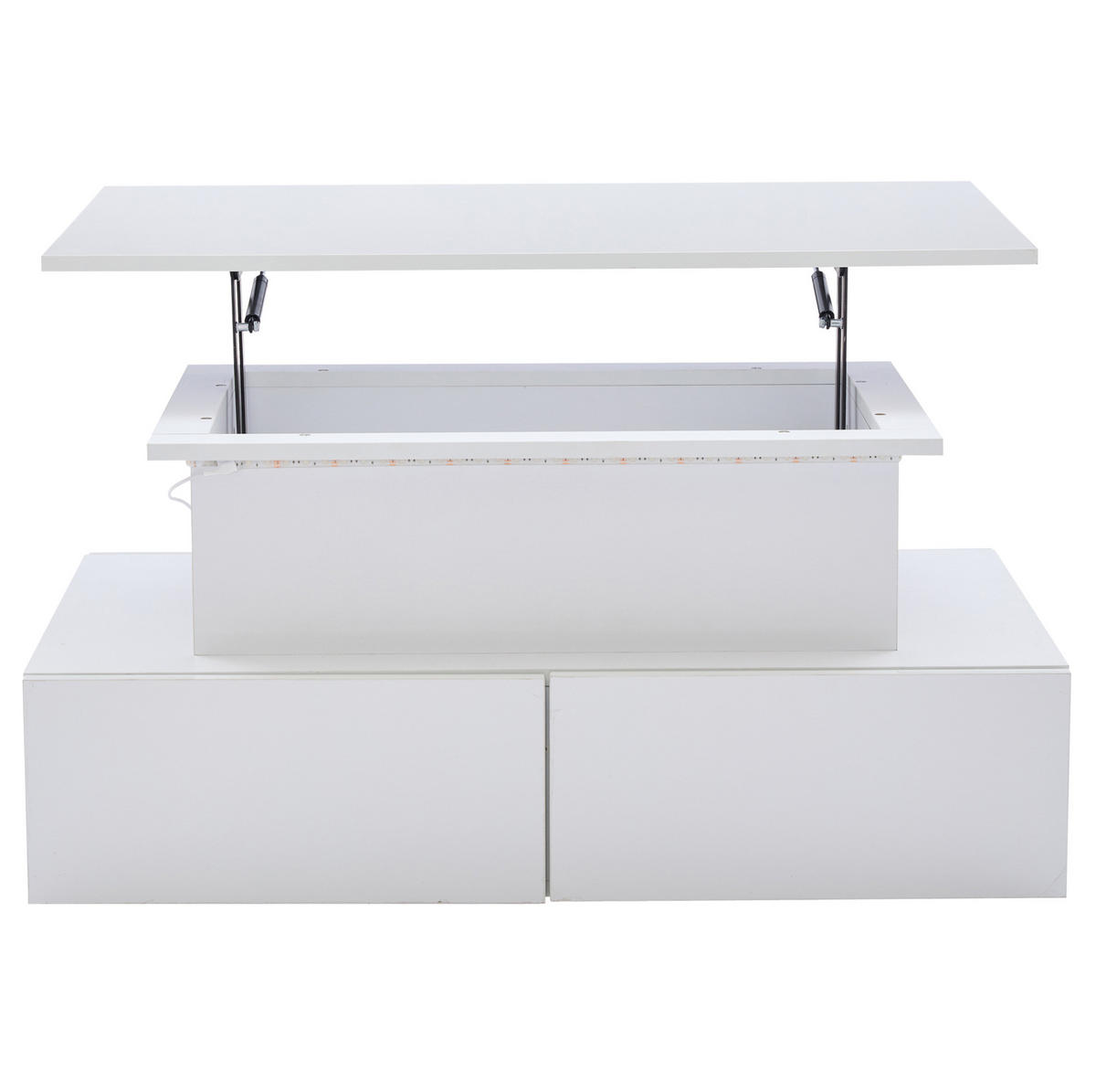 COUCHTISCH mit LED und 4 Schubladen 90x55x41 cm Hochglanz - Weiß, Holzwerkstoff (90/55/41cm) - Meubliv