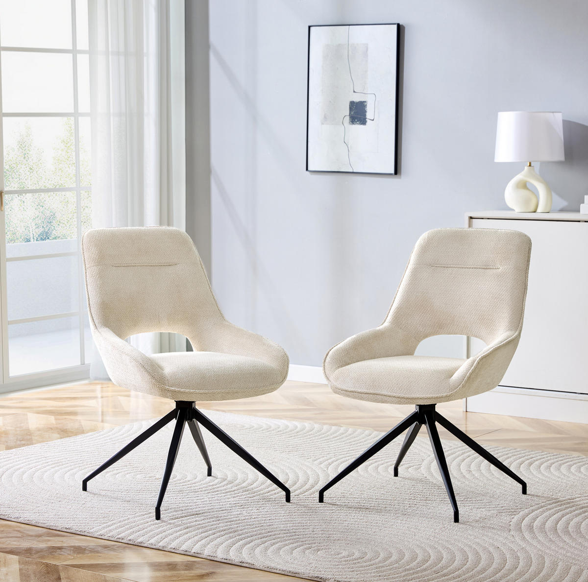 ESSZIMMERSTUHL 2er-Set drehbar Strukturstoff Metallgestell - Beige, Metall (50/87/50cm) - Meubliv
