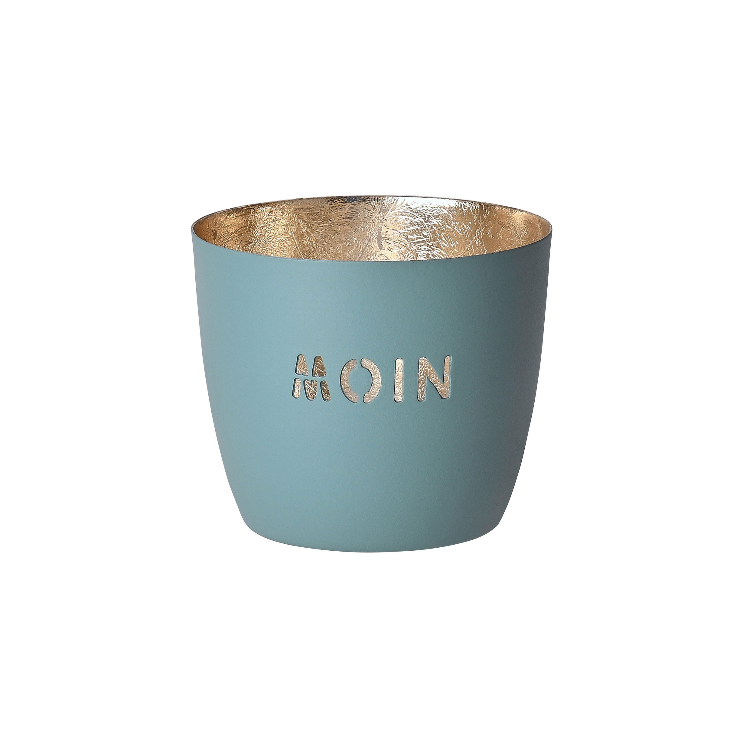 TEELICHTHALTER Madras Moin M, Eisen, Powder Blue, Gold, 8.5 cm - Blau, Metall (9cm) - Gift Company