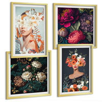 BILDER SET 4er Set - 50x50 cm & 40x60 cm Goldrahmen - Blumenporträts, Sträuße, Blätter - Goldfarben, Kunststoff (50/50cm) - TULUP