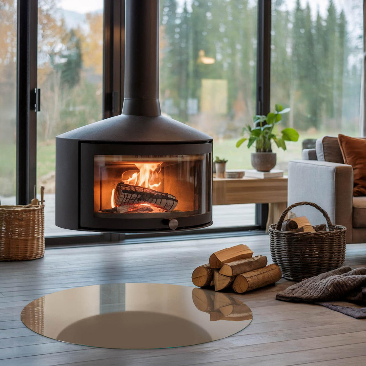 GLASPLATTE für Kamin Ø 90 cm - Braun, Glas (90/90/0.4cm) - TULUP