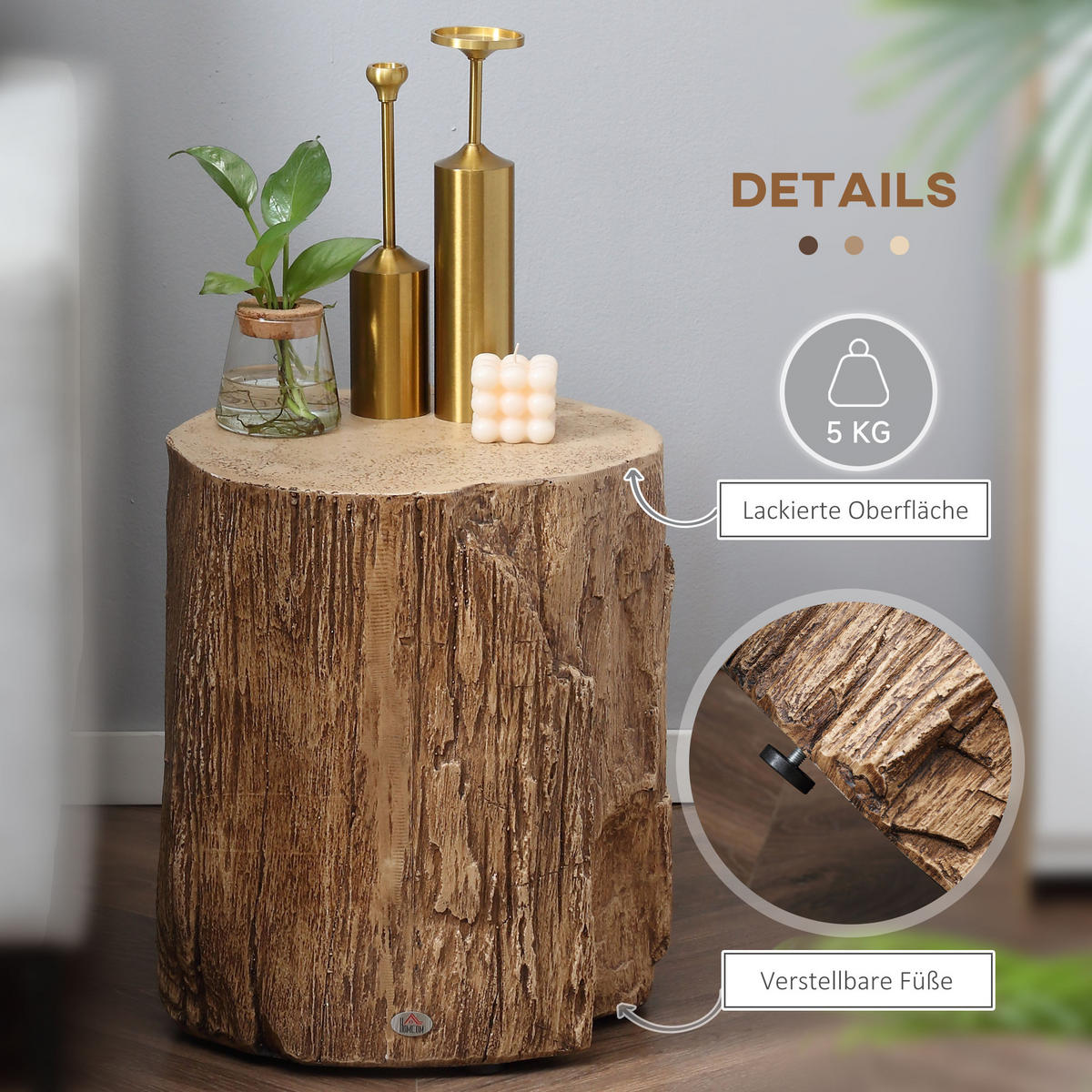 BEISTELLTISCH, Erzpulver, Naturholz - Naturfarben, Metall (37/37/43cm) - HOMCOM