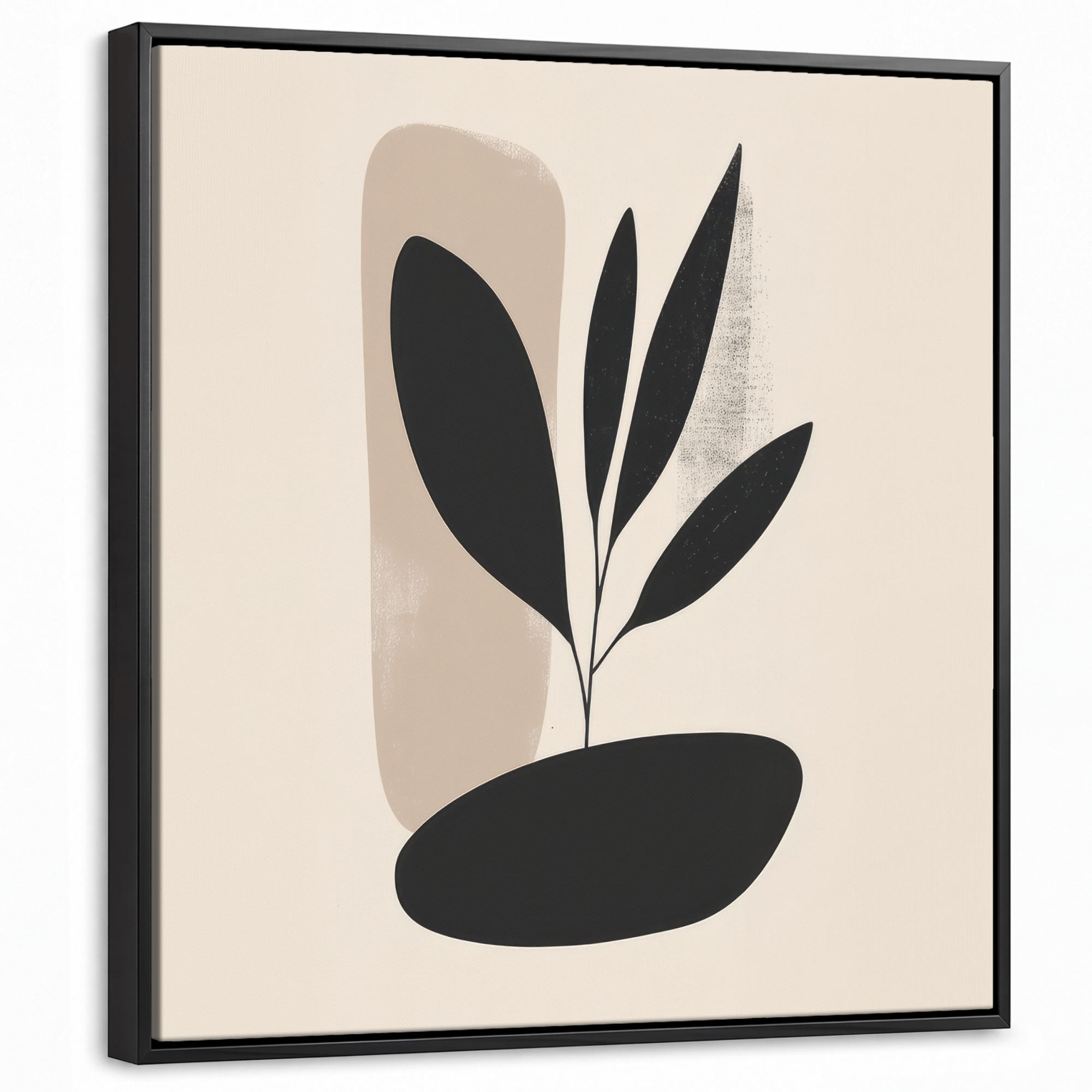 LEINWAND Bilder mit Rahmen - Pflanze - Beige - Japanisch - 50x50 - Schwarz, Textil (50/50cm) - MuchoWow