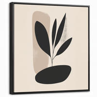 LEINWAND Bilder mit Rahmen - Pflanze - Beige - Japanisch - 50x50 - Schwarz, Textil (50/50cm) - MuchoWow