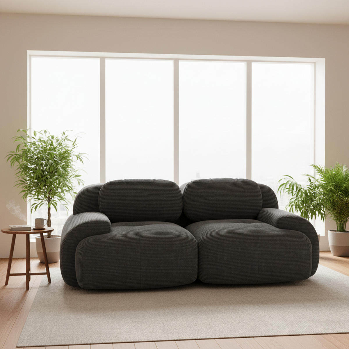 2-SITZER-SOFA in cordstoff rahmenloses design & modular kombinierbar - Grau, Textil (103/75/208cm) - Urban Meuble