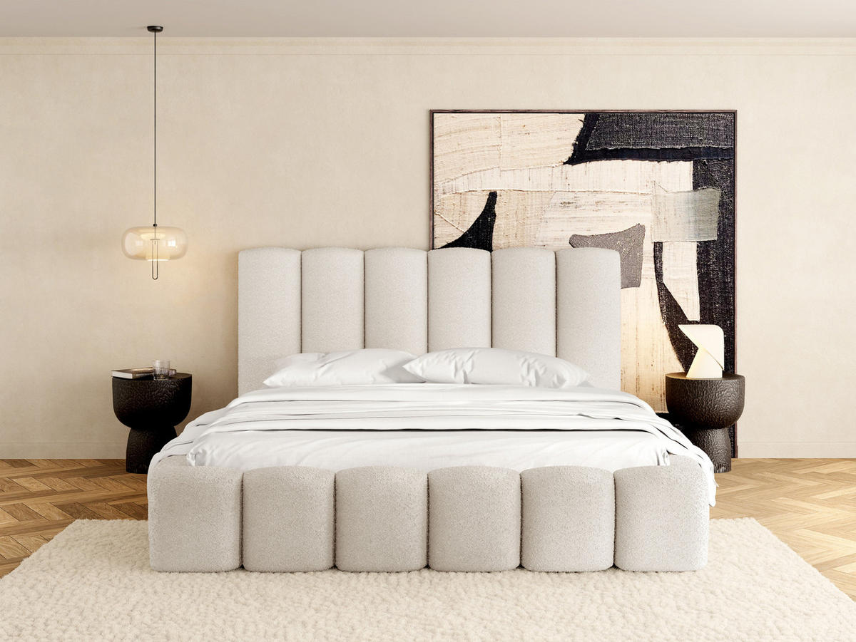 POLSTERBETT Serenity mit Bettkasten, Creme Boucle 140x200 cm - Birkefarben/Schwarz, Holz/Holzwerkstoff (140/200cm) - WFL GROUP