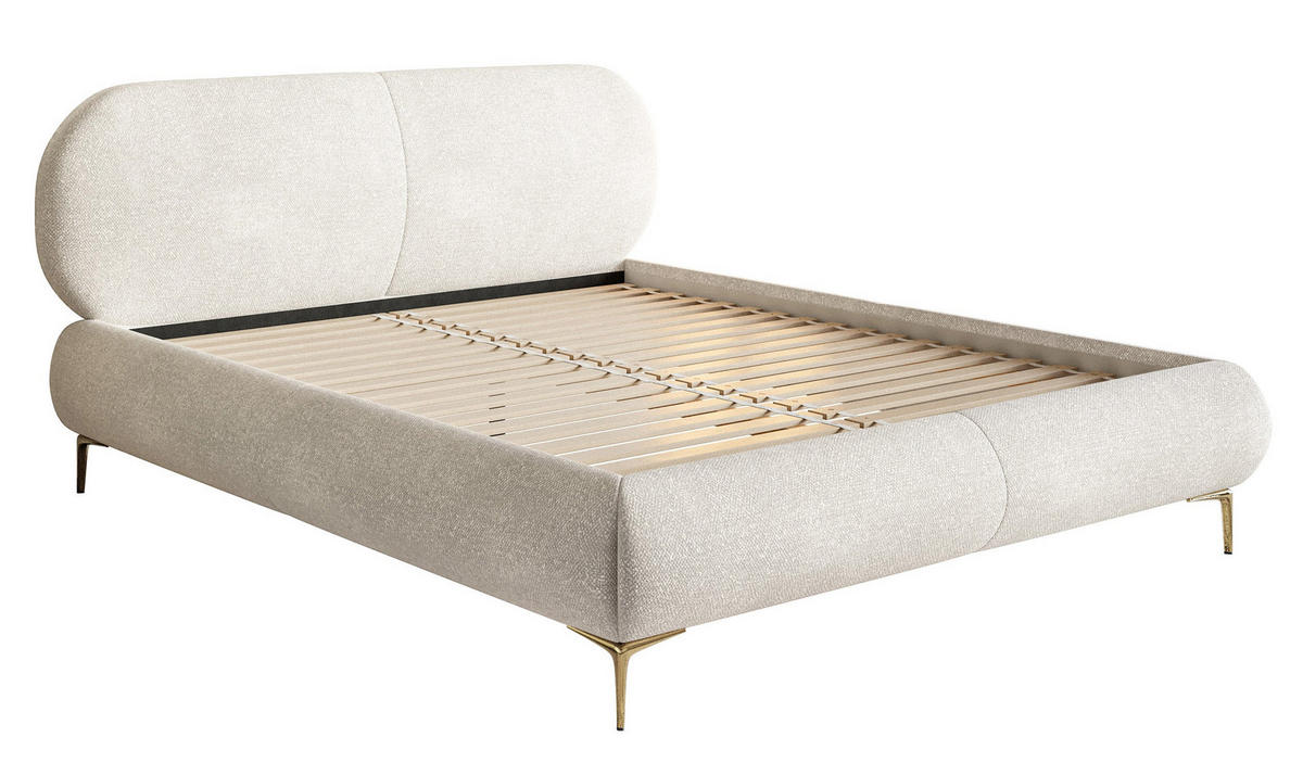 POLSTERBETT Ovalle Cremeweiß mit goldenen Metallbeinen 180 cm - Goldfarben/Creme, Textil/Metall (180/200cm) - Selsey