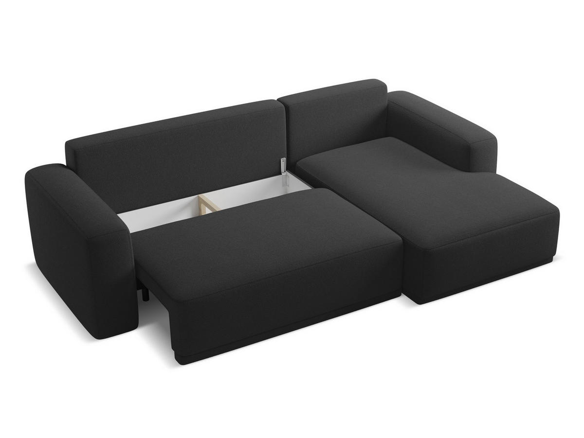 ECKSOFA mit Schlaffunktion Chenille Stoff Schwarz - Anthrazit/Schwarz, Kunststoff/Textil (258/160cm) - Makamii