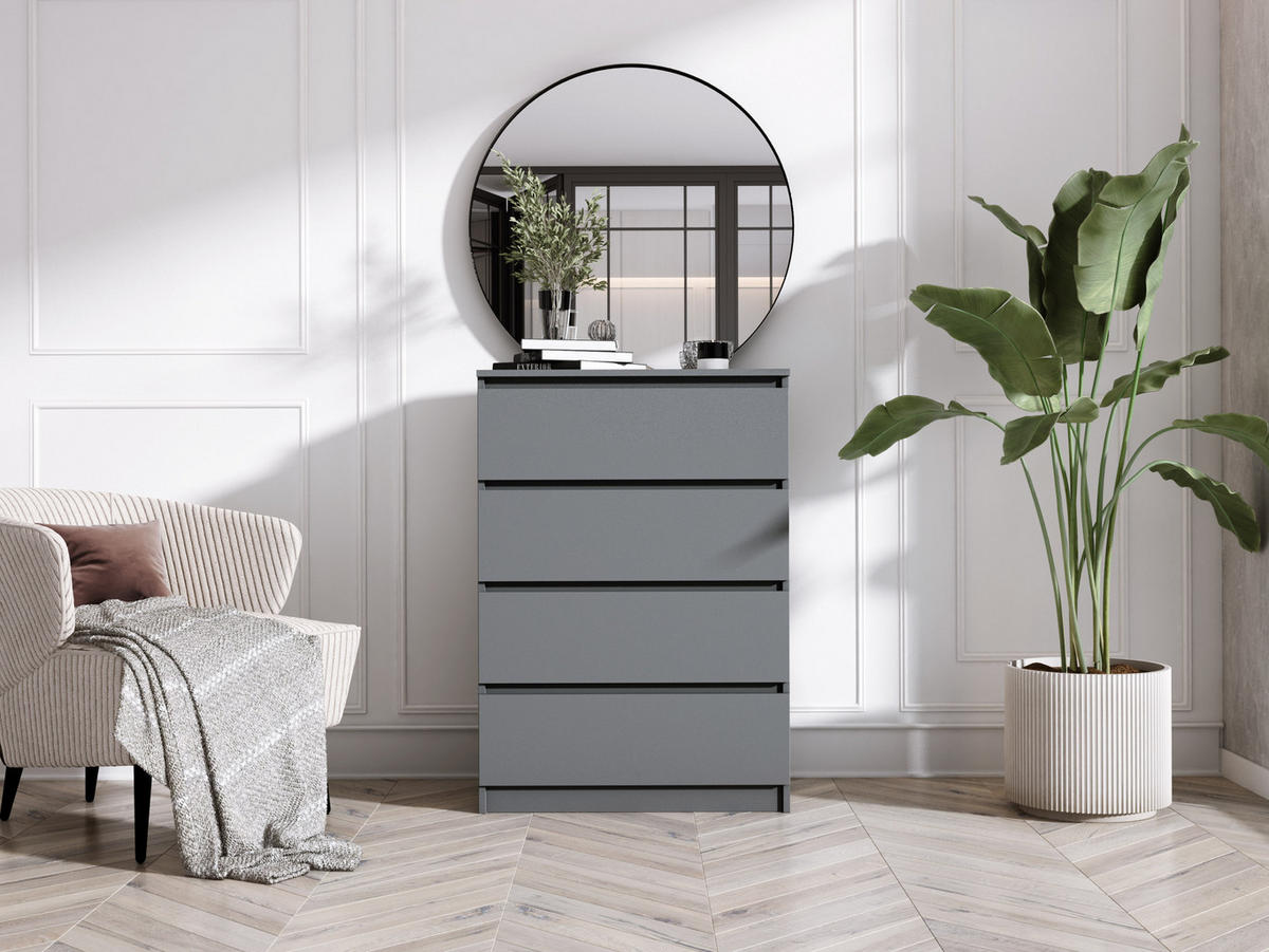 KOMMODE mit 4 Schubladen, Anthrazit, A: 70 x 101 x 39 cm - Anthrazit, Holzwerkstoff (70/101/39cm) - 3XE LIVING