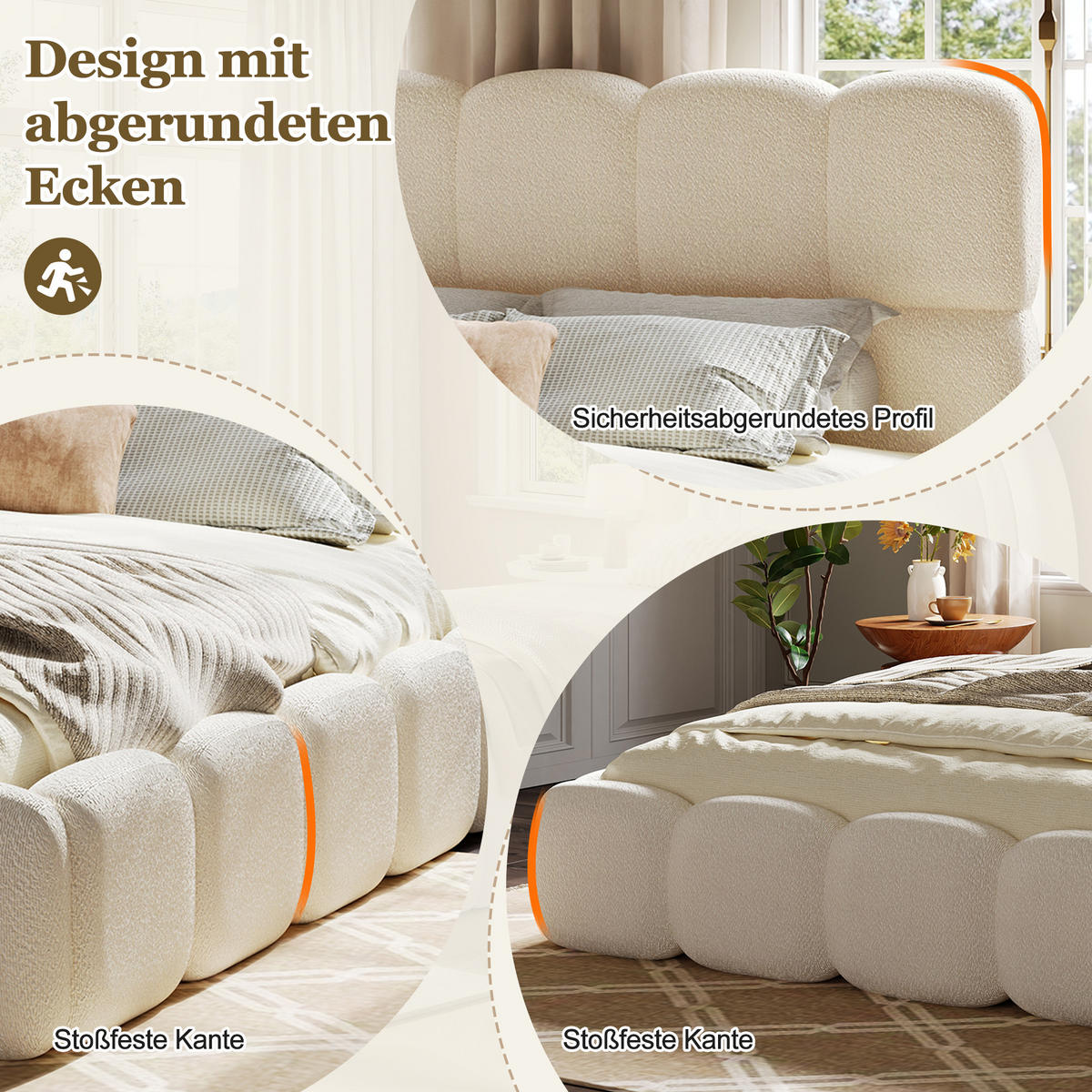 POLSTERBETT Weiß Bouclé 160x200 Lattenrost Kopfteil - Weiß, Leder (160/200cm) - FLIEKS