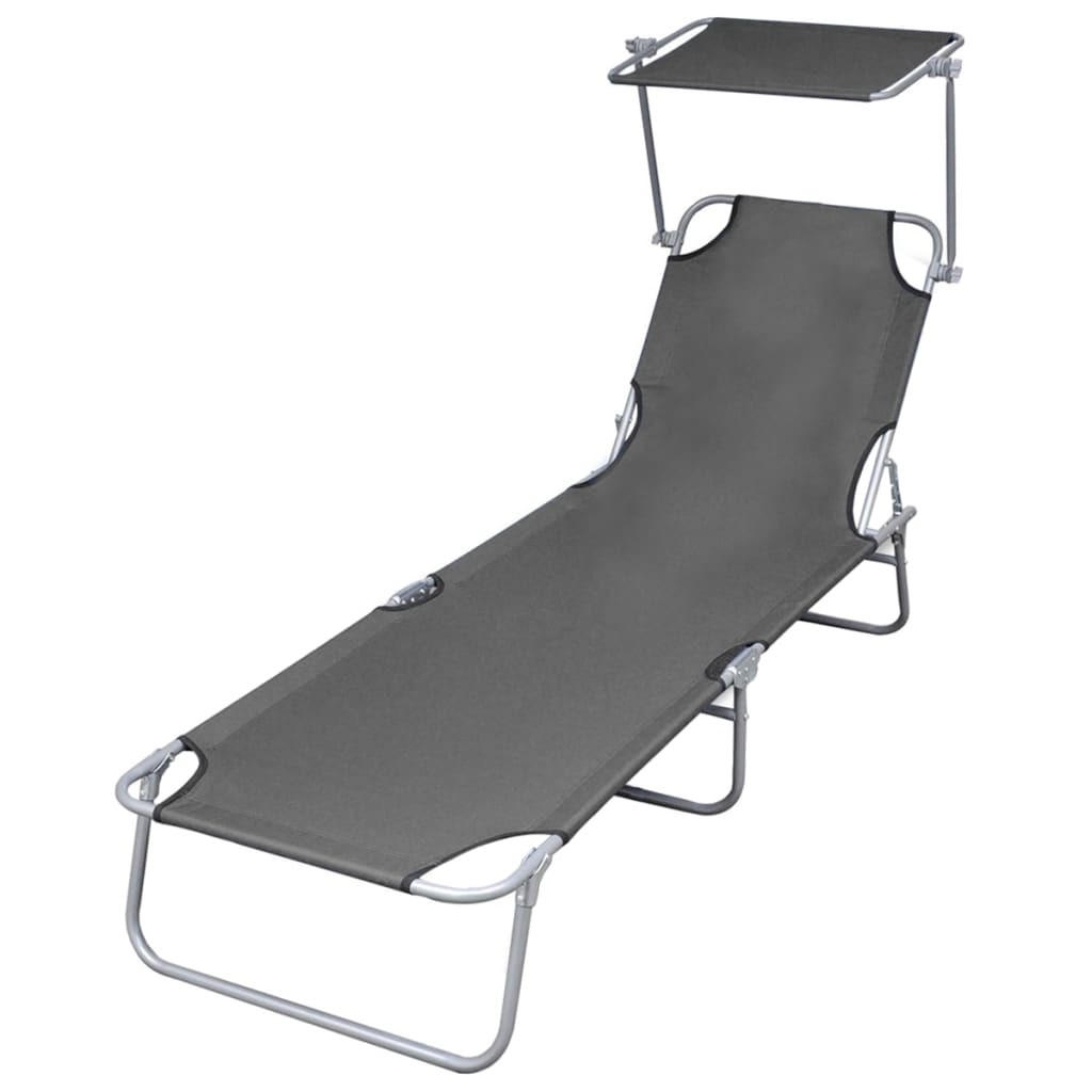 SONNENLIEGE Klappbar mit Sonnenschutz Stahl Grau - Grau, Metall (58/27/189cm) - furnicato