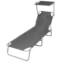 SONNENLIEGE Klappbar mit Sonnenschutz Stahl Grau - Grau, Metall (58/27/189cm) - furnicato